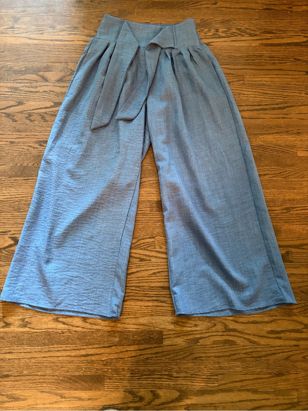 SHEIN Light Blue Wide Leg Tie-Waist Pants